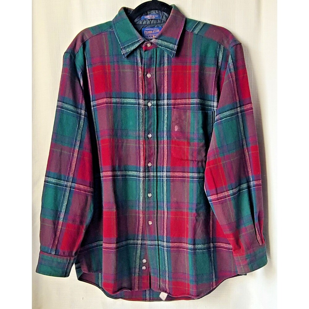 Vintage Pendleton L.L.Bean Wool Flannel Shirt Mens XL Red Green Plaid Made USA